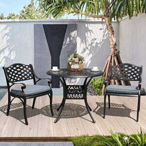 Verano Garden Outdoor Dining Chair Set of 2, Outside Chairs with Arms, All-Weather Cast Aluminum Patio Chair with Cushion, Antique Bronze
