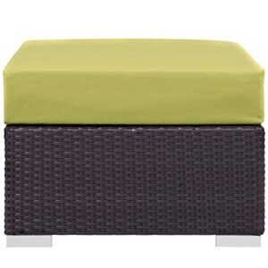 Modway Convene Wicker Rattan Outdoor Patio Square Ottoman in Espresso Peridot