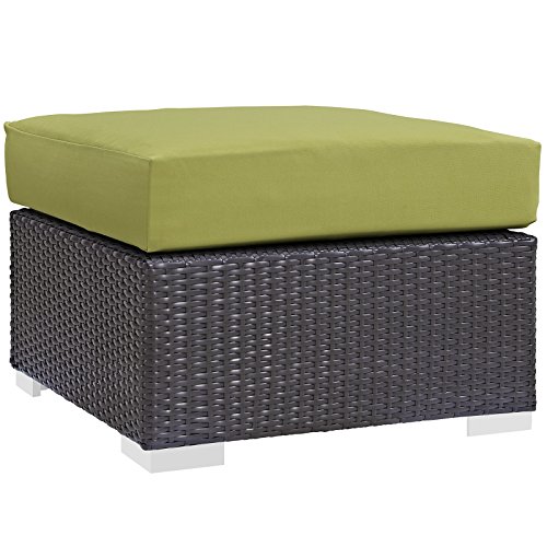 Modway Convene Wicker Rattan Outdoor Patio Square Ottoman in Espresso Peridot