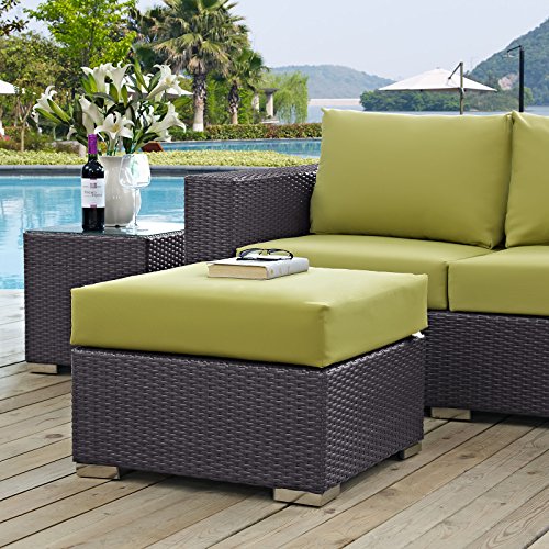 Modway Convene Wicker Rattan Outdoor Patio Square Ottoman in Espresso Peridot