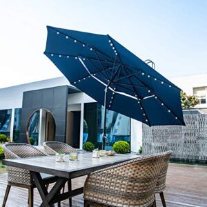 Klismos 10FT 3 Tiers Patio Umbrella with Lights Windproof Outdoor Market Umbrella Large Waterproof Table Umbrella with Tilt and Crank (Navy Blue)