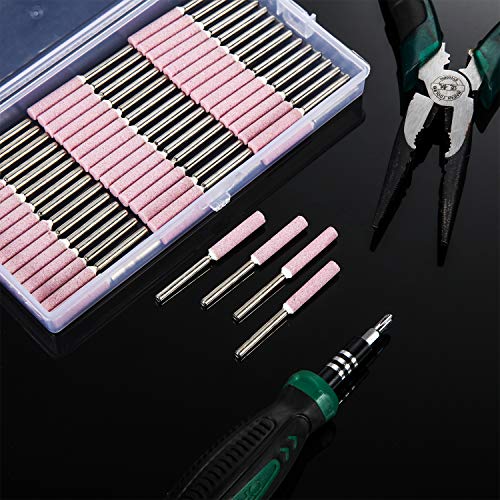 Weewooday 50 Pieces Burr Grinding Stone File with Plastic Storage Box, Polishing Grinding Tool Grinding Bits for Chainsaw Sharpener, 3/16 Inch/ 4.8 mm