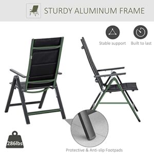 Outsunny 2 Piece Outdoor Patio Folding Chair Set, Aluminum Frame Portable Reclining Camping Seats with Soft Padding & Adjustable Backrest, for Garden, Outdoor, Backyard, Black