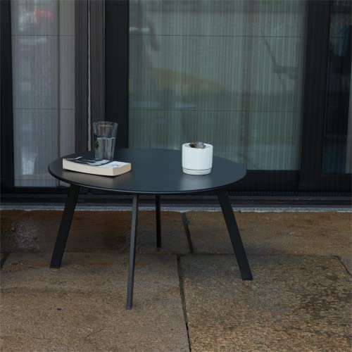 Meluvici Patio Coffee Table, Metal Steel Outdoor Round Table Weather Resistant Anti-Rust Outdoor Table(Black)