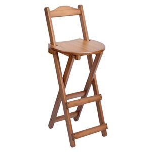 hollyhome folding bamboo bar stool with backrest and footrest, indoor&outdoor counter height back support stool with pedals, collapsible dining high chair for home, kitchen, pub, party, patio, walnut