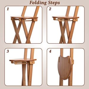 HollyHOME Folding Bamboo Bar Stool with Backrest and Footrest, Indoor&Outdoor Counter Height Back Support Stool with Pedals, Collapsible Dining High Chair for Home, Kitchen, Pub, Party, Patio, Walnut