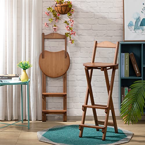 HollyHOME Folding Bamboo Bar Stool with Backrest and Footrest, Indoor&Outdoor Counter Height Back Support Stool with Pedals, Collapsible Dining High Chair for Home, Kitchen, Pub, Party, Patio, Walnut