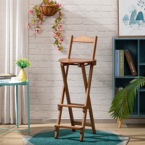 HollyHOME Folding Bamboo Bar Stool with Backrest and Footrest, Indoor&Outdoor Counter Height Back Support Stool with Pedals, Collapsible Dining High Chair for Home, Kitchen, Pub, Party, Patio, Walnut