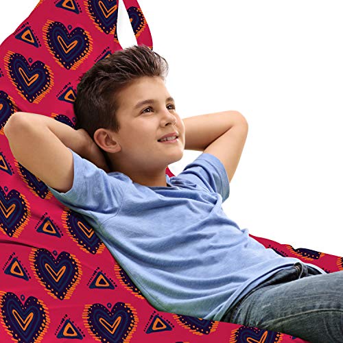 Ambesonne Romantic Lounger Chair Bag, Love Theme Hand Painted Like Hearts Shapes Triangles and Dots in Geometric Style, High Capacity Storage with Handle Container, Lounger Size, Multicolor