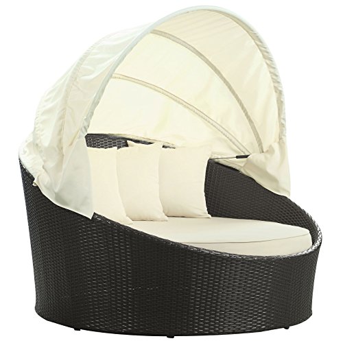 Modway Siesta Wicker Rattan Outdoor Patio Canopy Daybed in Espresso White