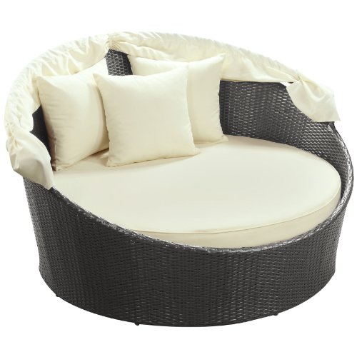 Modway Siesta Wicker Rattan Outdoor Patio Canopy Daybed in Espresso White