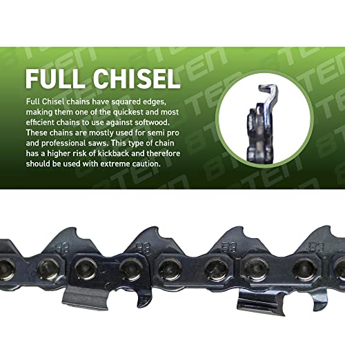8TEN Full Chisel Chainsaw Chain 20 Inch .050 .325 80DL for Husqvarna 450 455 460 Rancher Craftsman Jonsered CS2252 CS2253 (2 Pack)