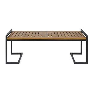christopher knight home noel outdoor industrial acacia wood and iron bench, teak finish/black metal