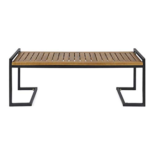 Christopher Knight Home Noel Outdoor Industrial Acacia Wood and Iron Bench, Teak Finish/Black Metal