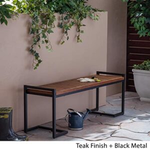 Christopher Knight Home Noel Outdoor Industrial Acacia Wood and Iron Bench, Teak Finish/Black Metal