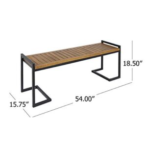 Christopher Knight Home Noel Outdoor Industrial Acacia Wood and Iron Bench, Teak Finish/Black Metal