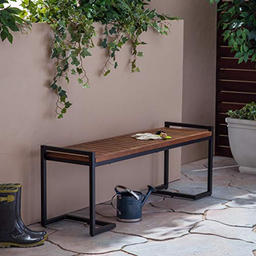 Christopher Knight Home Noel Outdoor Industrial Acacia Wood and Iron Bench, Teak Finish/Black Metal