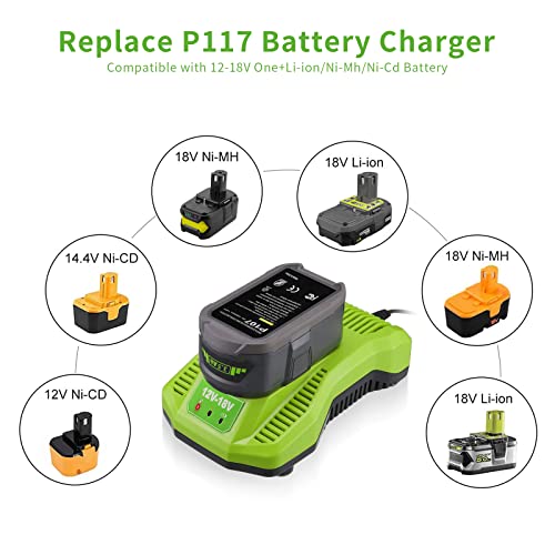 Upgraded 3.5Ah 18V Batteries & Charger Combo for Ryobi 18V Battery and P117 Charger, Cell9102 Compatible with Ryobi 18V ONE + P108 P107 P104 P105 P102 P103 Tools Charger with 260051002 P117 P118