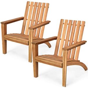 giantex adirondack chair set of 2 acacia wood outdoor chairs, 350 lbs weight capacity, weather resistant campfire chairs for lawn seating, garden, poolside, balcony, patio adirondack lounger