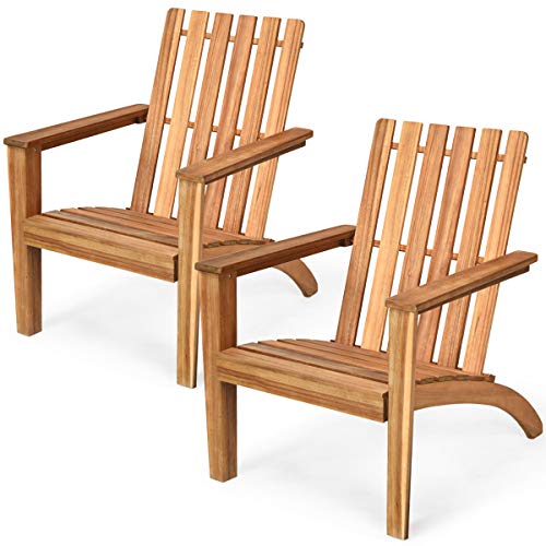 Giantex Adirondack Chair Set of 2 Acacia Wood Outdoor Chairs, 350 lbs Weight Capacity, Weather Resistant Campfire Chairs for Lawn Seating, Garden, Poolside, Balcony, Patio Adirondack Lounger