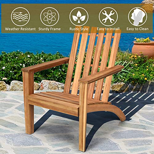 Giantex Adirondack Chair Set of 2 Acacia Wood Outdoor Chairs, 350 lbs Weight Capacity, Weather Resistant Campfire Chairs for Lawn Seating, Garden, Poolside, Balcony, Patio Adirondack Lounger