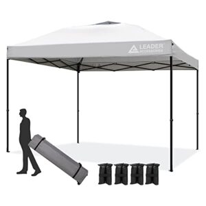 leader accessories silver pop-up canopy tent 10’x10′ canopy instant canopy straight leg shelter with wheeled carry bag, with 4pcs sandbags