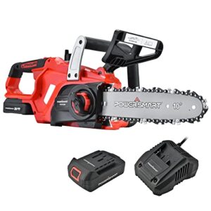 powersmart electric chainsaw, 20v cordless chainsaw with 10 inch chain and bar, battery powered chainsaw with 2.0ah battery and fast charger included, power chain saws for wood cutting