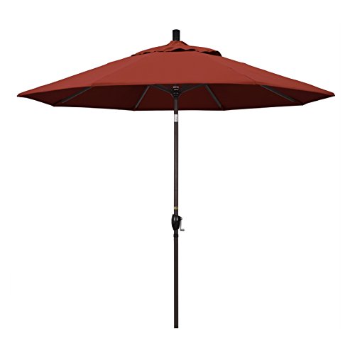 California Umbrella GSPT908117-5407 9' Round Aluminum Market, Crank Lift, Push Button Tilt, Bronze Pole, Sunbrella Henna Patio Umbrella, 9-Feet