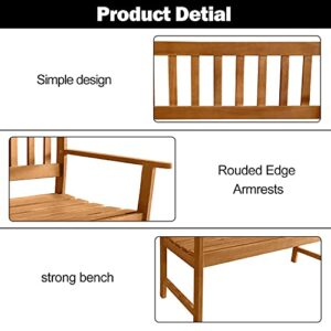 YOYOSO Outdoor Patio Bench Wood Garden Bench Park Bench Acacia Wood for Pool Beach Backyard Balcony Porch Deck Garden Wooden Furniture, Natural Oiled, Best Outdoor Wood Bench (48" W x 22" D x 33" H)