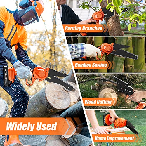 Mini Chainsaw 6 Inch Cordless, Seesii Battery Powered Chain Saw,Small Portable Handheld Electric Power Chain Saws with 2 * 2.0Ah Batteries & Safety Lock for Tree Trimming Wood Cutting