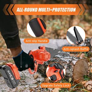 Mini Chainsaw 6 Inch Cordless, Seesii Battery Powered Chain Saw,Small Portable Handheld Electric Power Chain Saws with 2 * 2.0Ah Batteries & Safety Lock for Tree Trimming Wood Cutting