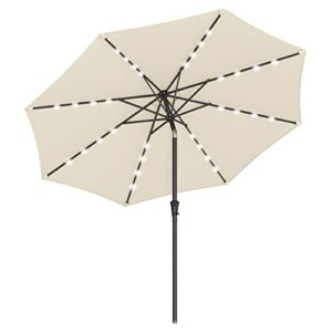 SONGMICS 9 ft Solar Patio Umbrella, 32 LED Lights, Lighted Table Outdoor Umbrella, UPF 50+, 30° Dual-Tilt System, for Garden Balcony Patio Backyard Market, Without Base, Beige UGPU11BE