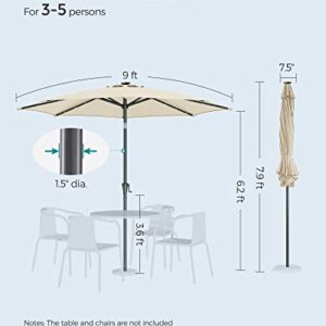 SONGMICS 9 ft Solar Patio Umbrella, 32 LED Lights, Lighted Table Outdoor Umbrella, UPF 50+, 30° Dual-Tilt System, for Garden Balcony Patio Backyard Market, Without Base, Beige UGPU11BE