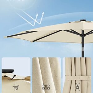 SONGMICS 9 ft Solar Patio Umbrella, 32 LED Lights, Lighted Table Outdoor Umbrella, UPF 50+, 30° Dual-Tilt System, for Garden Balcony Patio Backyard Market, Without Base, Beige UGPU11BE