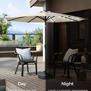 SONGMICS 9 ft Solar Patio Umbrella, 32 LED Lights, Lighted Table Outdoor Umbrella, UPF 50+, 30° Dual-Tilt System, for Garden Balcony Patio Backyard Market, Without Base, Beige UGPU11BE