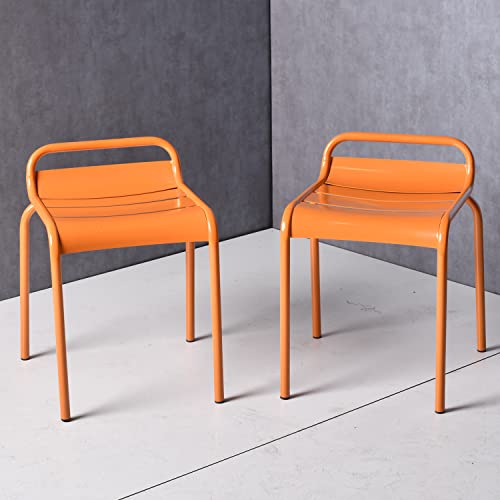 GWAREZ Set of 2 Modern Commercial Grade Chairs- Metal Stackable Bistro Kitchen Chairs-Backrest Chair for Bistro Cafe & Coffee Shop -E-Coating Rust Resistant-Low Back