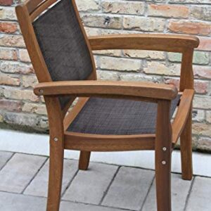 Outdoor Interiors 10555DK Sling and Eucalyptus Stackable Arm Chair, Dark Brown