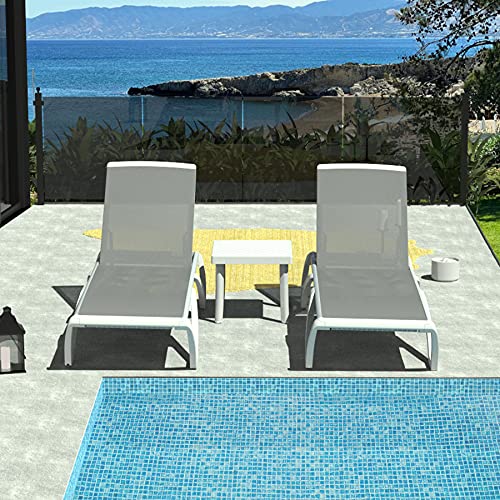Domi Patio Chaise Lounge Chair Set of 3,Outdoor Aluminum Polypropylene Sunbathing Chair with Adjustable Backrest,Side Table,for Beach,Yard,Balcony,Poolside(2 Grey Chairs W/Table)