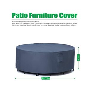 F&J Outdoors Outdoor Patio Furniture Covers, Waterproof UV Resistant Anti-Fading Cover for Medium Round Table Chairs Set, Grey, 72 inch Diameter
