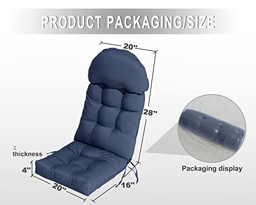 COSNUOSA 2 Pcs Rocking Chair Cushion High Back Adirondack Chair Cushion Waterproof Patio Cushions for Outdoor Furniture Navy