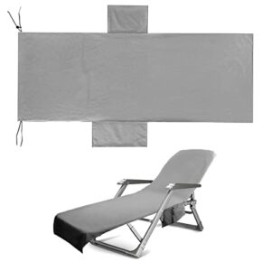 hiturbo beach chair cover, lounge chaise towel soft microfiber pool sunbathing lounger cover with side storage pockets (gray)