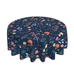 spring summer floral tablecloth round 60 inch farmhouse navy blue background wildflower round tablecloth polyester washable table cover table cloth for kitchen dining room picnic patio party