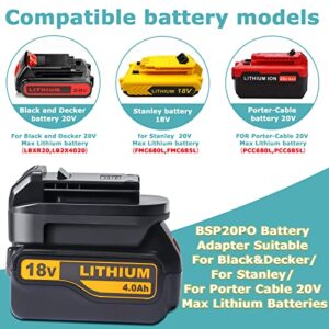 BSP20PO 20V Battery Adapter for Porter-Cable 18V Power Tools, Convert for Porter Cable 20V MAX Lithium Batteries PCC685L PCC680L PCC685LP to for Porter-Cable 18V NiCd NiMh Battery PC18B PC18BL