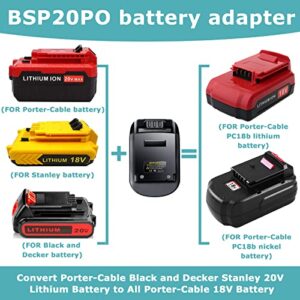 BSP20PO 20V Battery Adapter for Porter-Cable 18V Power Tools, Convert for Porter Cable 20V MAX Lithium Batteries PCC685L PCC680L PCC685LP to for Porter-Cable 18V NiCd NiMh Battery PC18B PC18BL