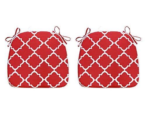 FBTS Prime Outdoor Seat Cushions Set of 2 Patio Chair Cushions with Ties 16x17 Inch Red Geometry U-Shape Chair Pads for Outdoor Patio Furniture Garden Home Office