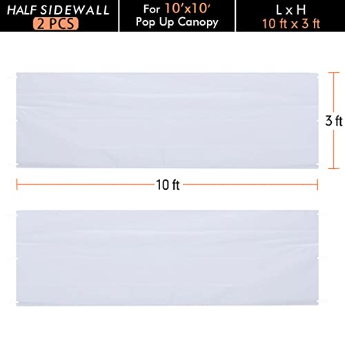 Ontheway Two Half Walls for 10'x10', Two Half Sidewalls for Pop Up Tent Gazebo Shelter, 2 Half Walls Only (White B)