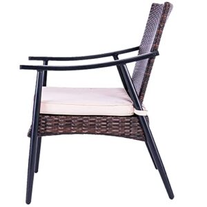 HARBOURSIDE Patio Rattan Dining Chair Set of 2, Indoor Outdoor Weather-Resistant Brown Wicker 2 Pieces Club Chairs with Cushions & Armrest