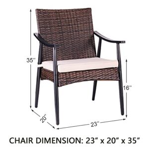 HARBOURSIDE Patio Rattan Dining Chair Set of 2, Indoor Outdoor Weather-Resistant Brown Wicker 2 Pieces Club Chairs with Cushions & Armrest