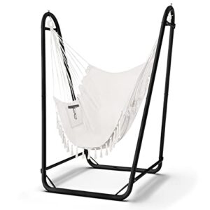 hammock chair with stand,heavy-duty hanging chair with stand, for indoor outdoor,sturdy swing chair with stand max load 350 pounds…