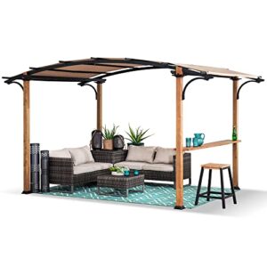 sunjoy outdoor pergola 8.5 x 13 ft. steel arched pergola with tan weather-resistant fabric canopy for patio, backyard, garden activities